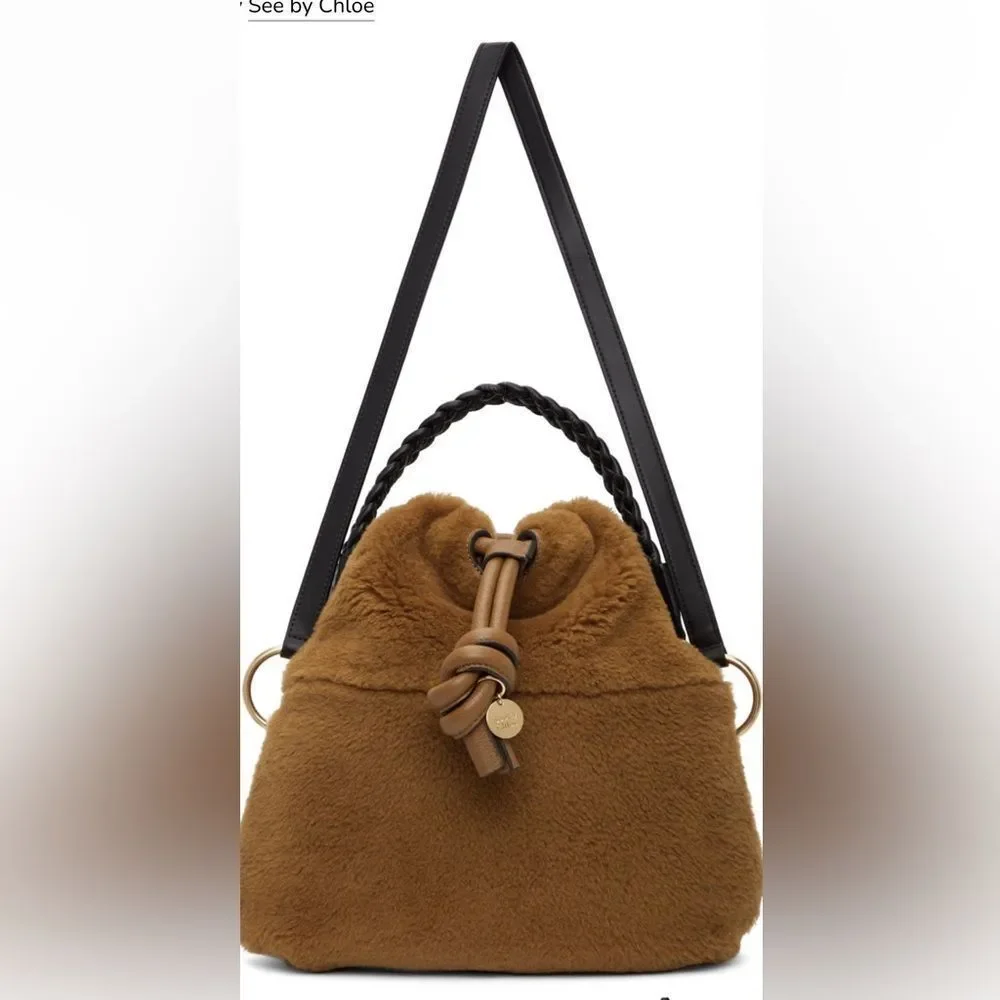 See By Chloe Brown Leather and Shearling handbag with Gold Detail